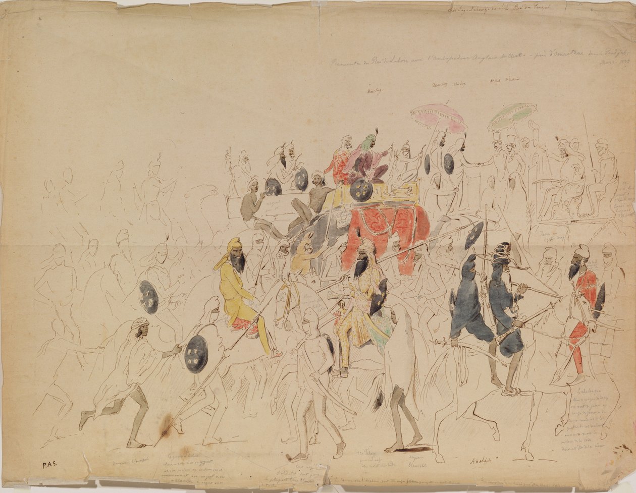 Møde mellem Maharaja Sher Singh fra Punjab og den britiske ambassadør Clark i 1842, 1842 af Alexei Dmitriyevich Saltykov