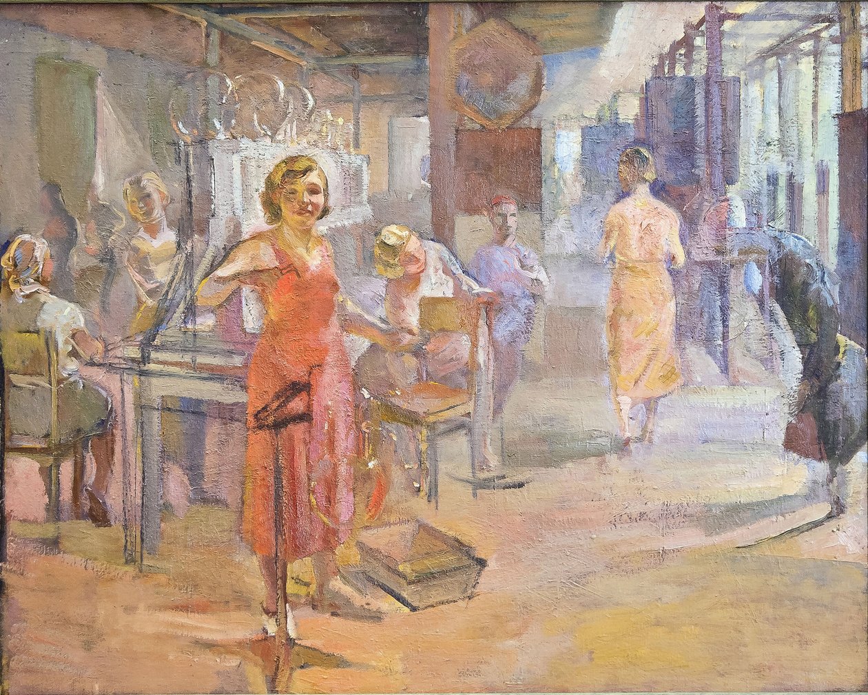 Femårsplanen - Den elektriske fabrik ""Svetlana"" i Leningrad af Sittaro, Alexei Gumbertovich (1906-1942). Olie på lærred, størrelse: 174x2 af Alexei Gumbertovich Sittaro