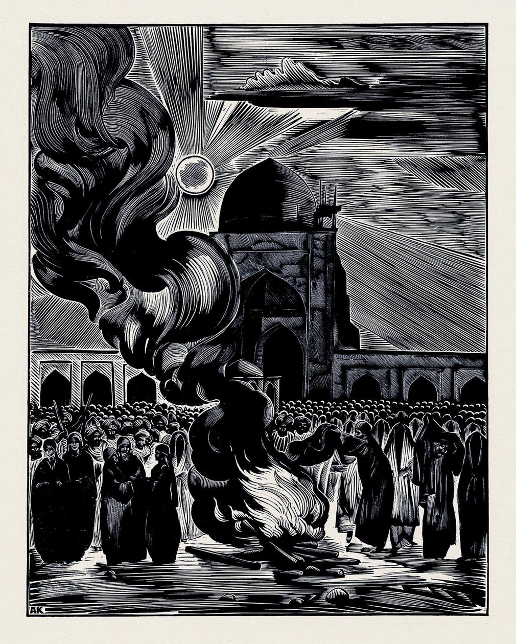 Befrielsen af muslimske kvinder. Burning the Veil, 1928 af Alexei Ilyich Kravchenko