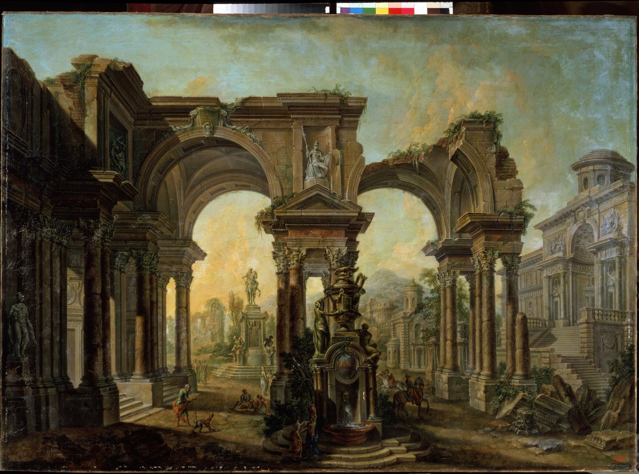 En arkitektonisk udsigt. Maleri af Alexei Ivanovich Belsky (1730-1796). Olie på lærred af Alexei Ivanovich Belsky