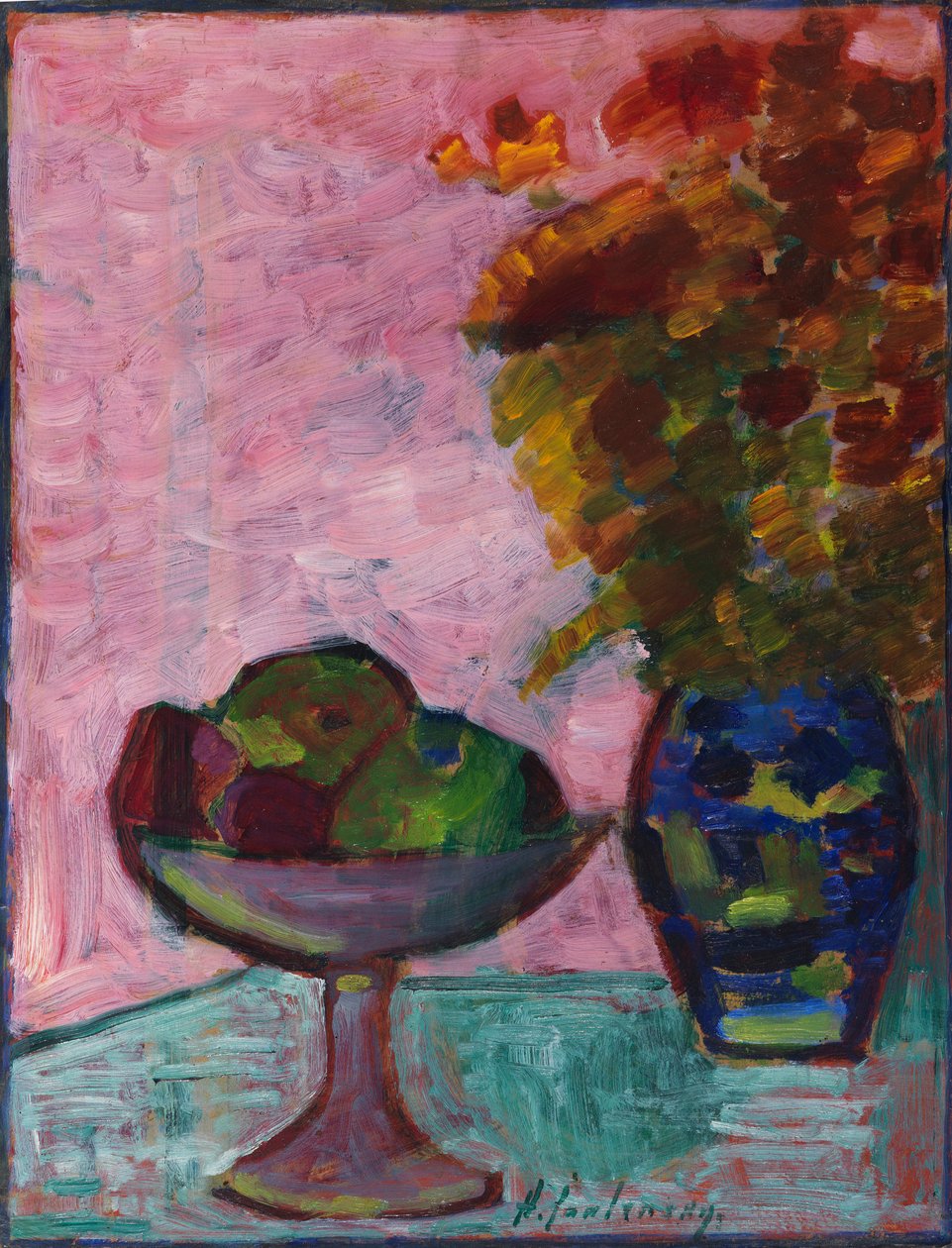 Stilleben med frugtskål og blomstervase, ca 1932. af Alexei Javlensky von