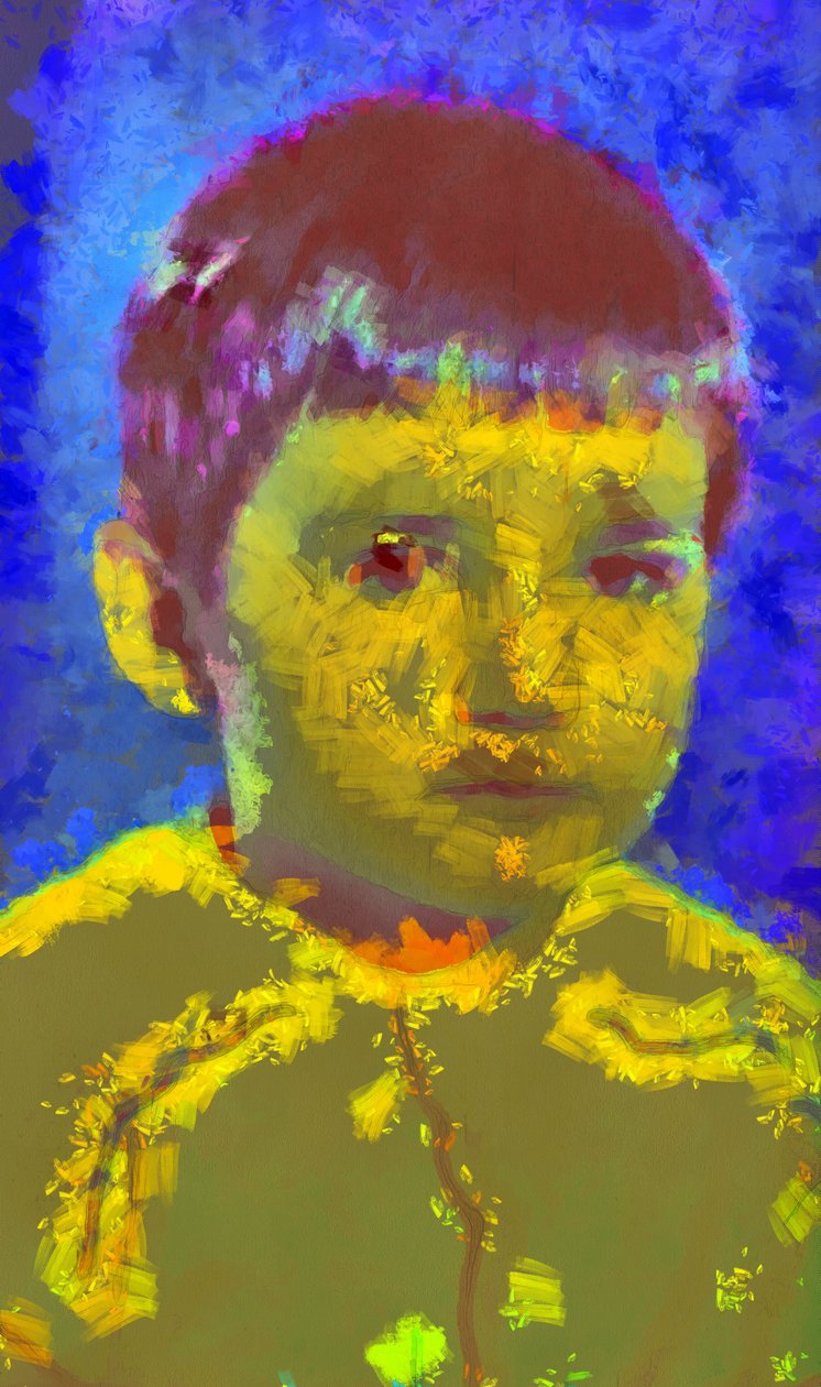 Portræt af en dreng på en blå baggrund,2020,(mixed media) af Alexei Makhov