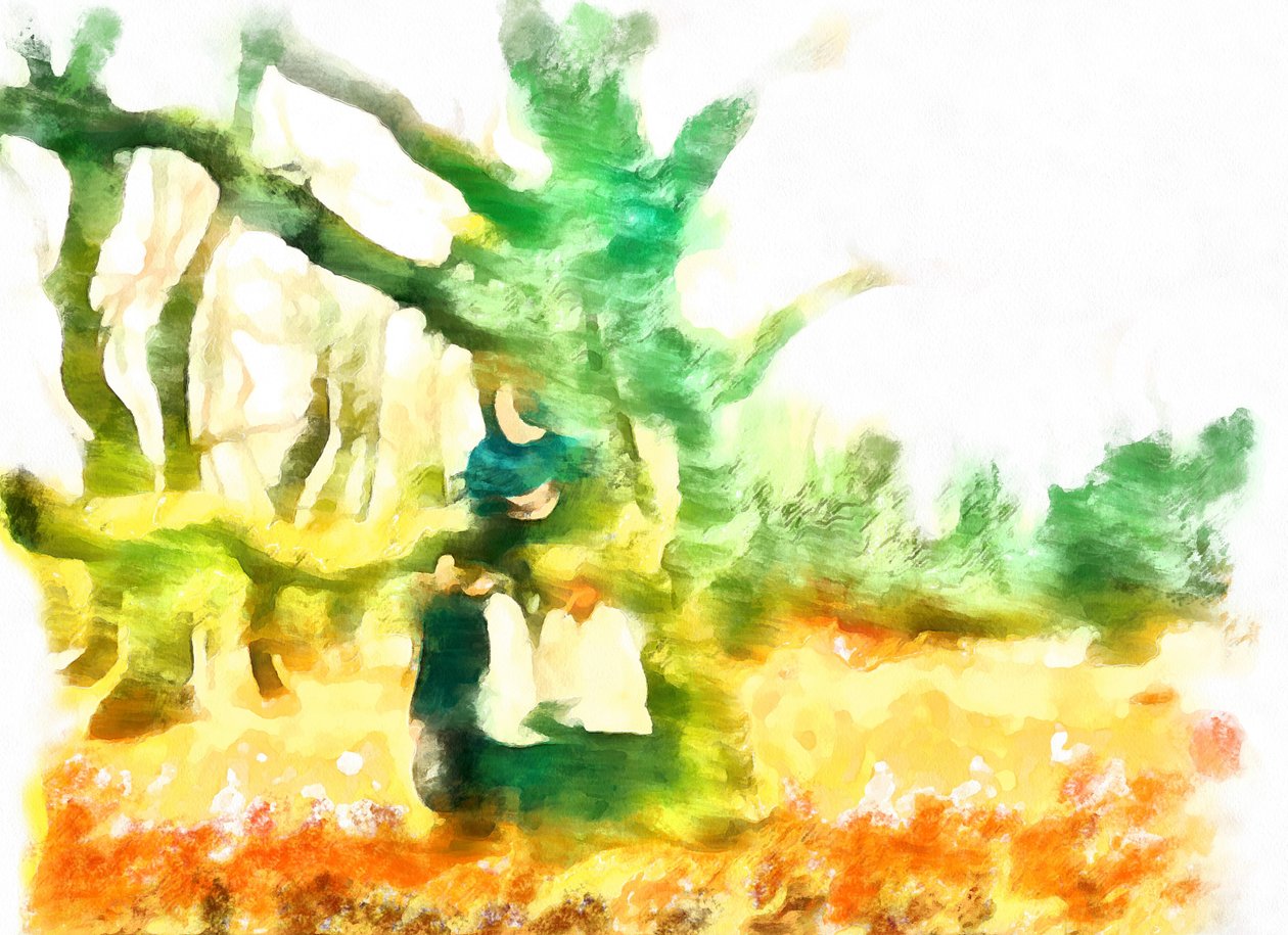Læ for vinden ved egetræet,2020,(mixed media) af Alexei Makhov