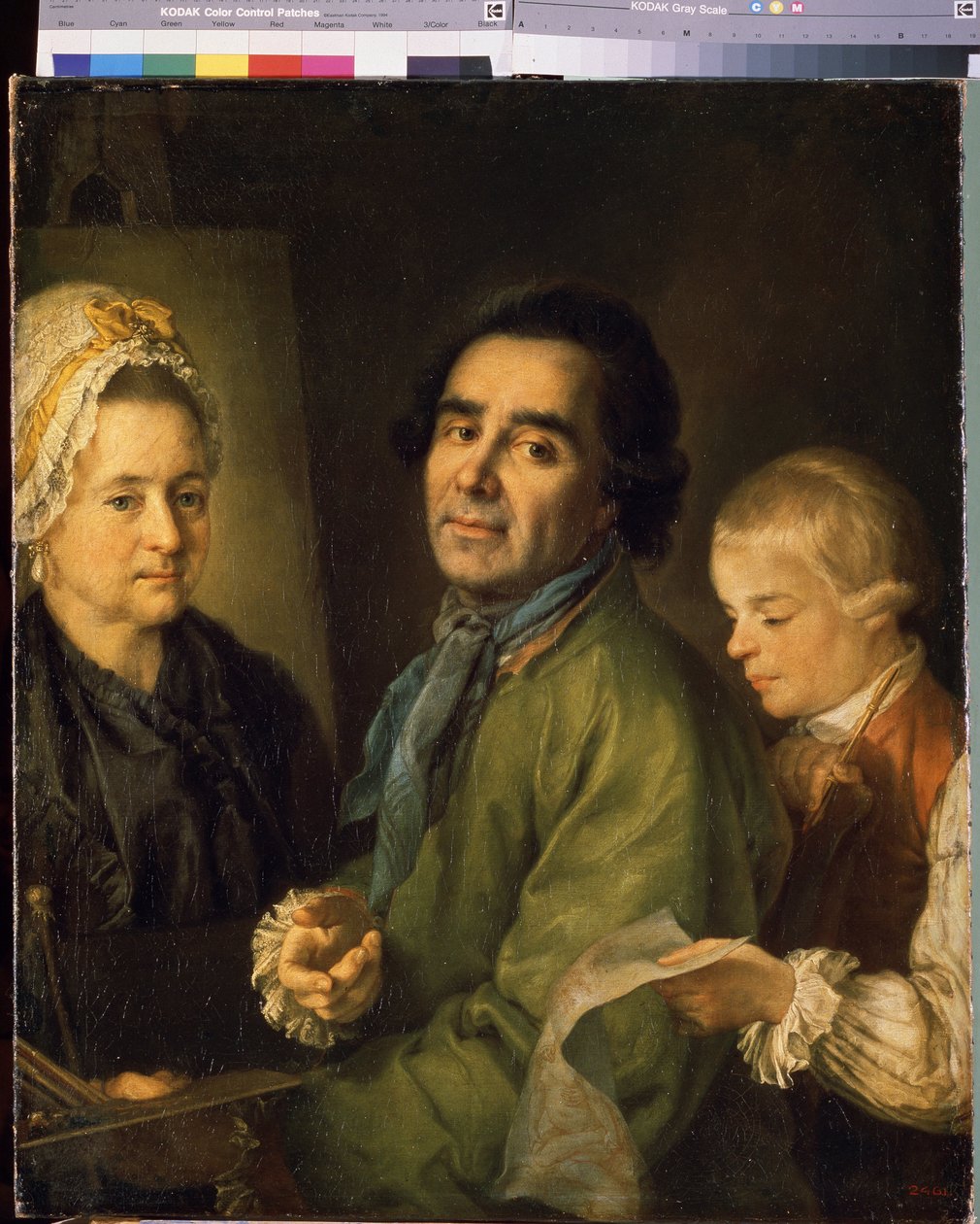 Portræt af kunstneren Alexei P.Antropov (1716-1795) med sin søn (Portræt af kunstneren Alexei P.Antropov med sin søn). Maleri af Petro Semyonovich Drozhdin (1745-1805), olie på lærred af Alexei Petrovich Antropov