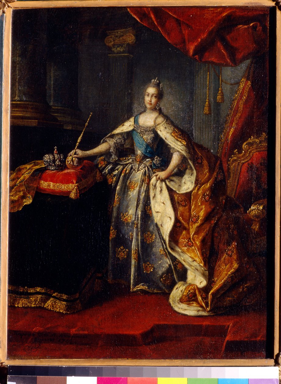 Portræt af kejserinde Catherine II (1729-1796) af Rusland. Maleri af Alexei Petrovich Antropov (1716-1795), olie på lærred af Alexei Petrovich Antropov