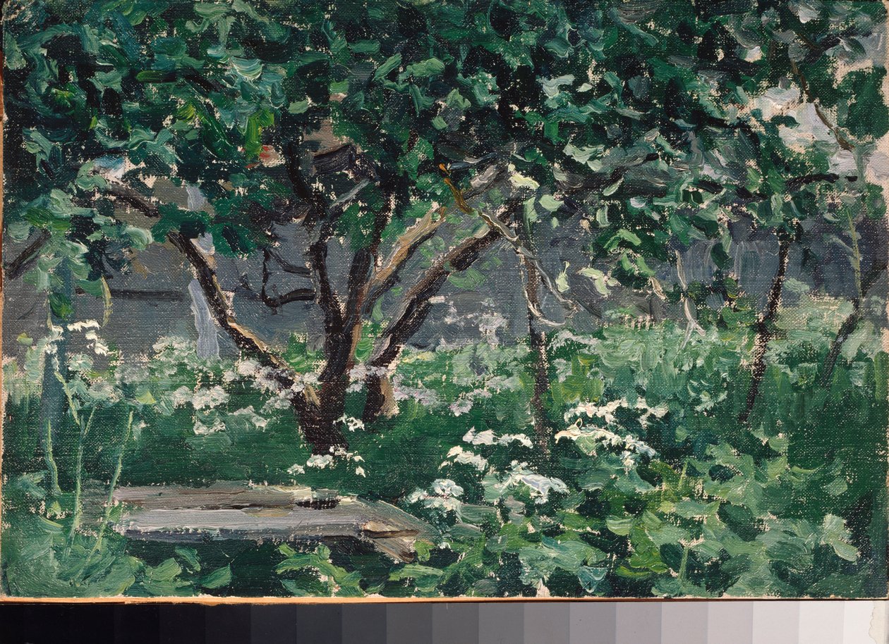Et hjørne af haven - Værk af Alexei Stepanovich Stepanov (1858-1923), olie på pap af Alexei Steipanovitch Stepanov