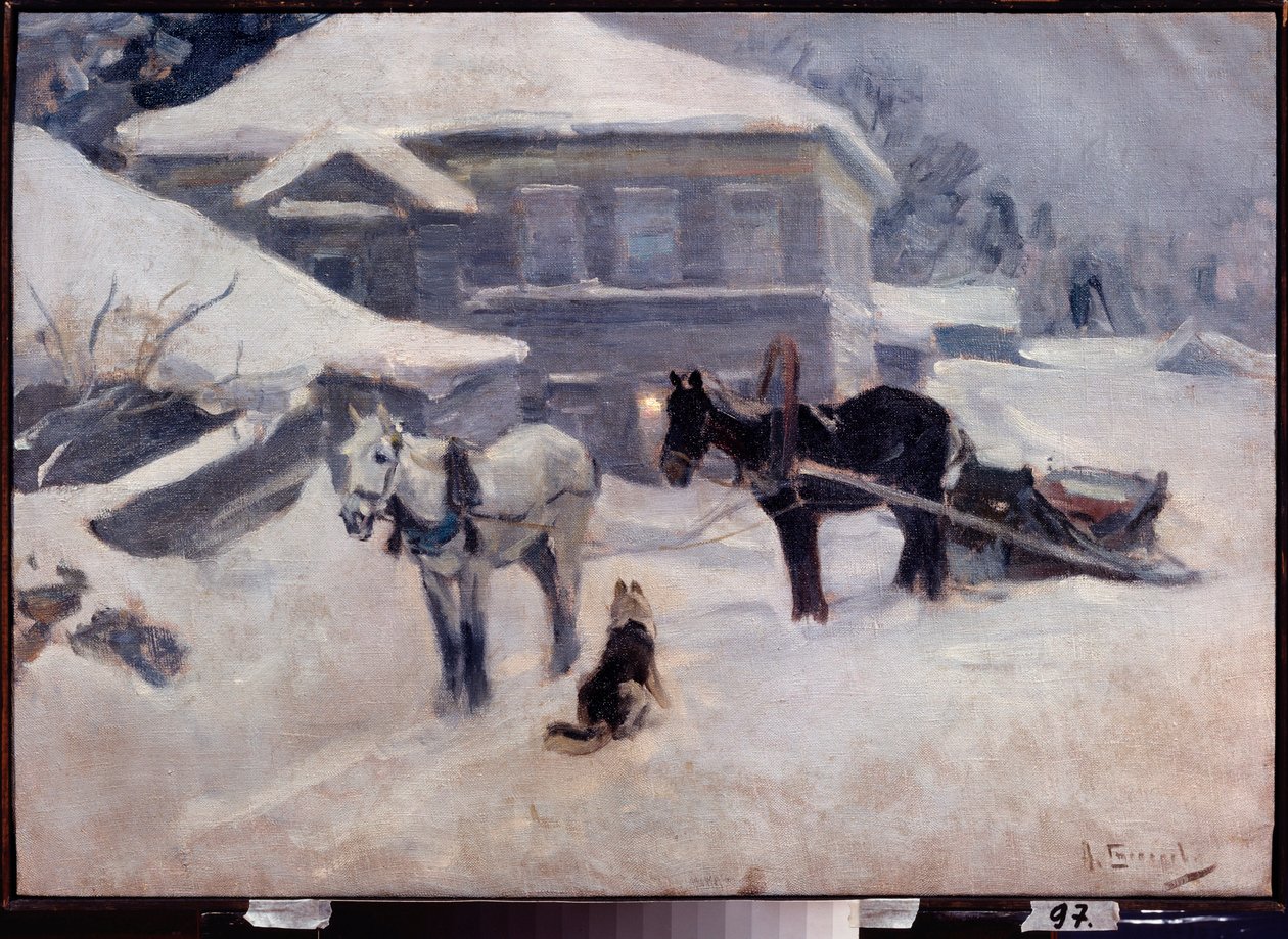 A Country Hotel - Maleri af Alexei Stepanovich Stepanov (1858-1923), olie på lærred, slutningen af ​​det 19.-begyndelsen af ​​det 20. århundrede russisk kunst, landskab - M Tuganov Art Museum of the North Ossetian, Vladikavkaz (Rusland) af Alexei Steipanovitch Stepanov