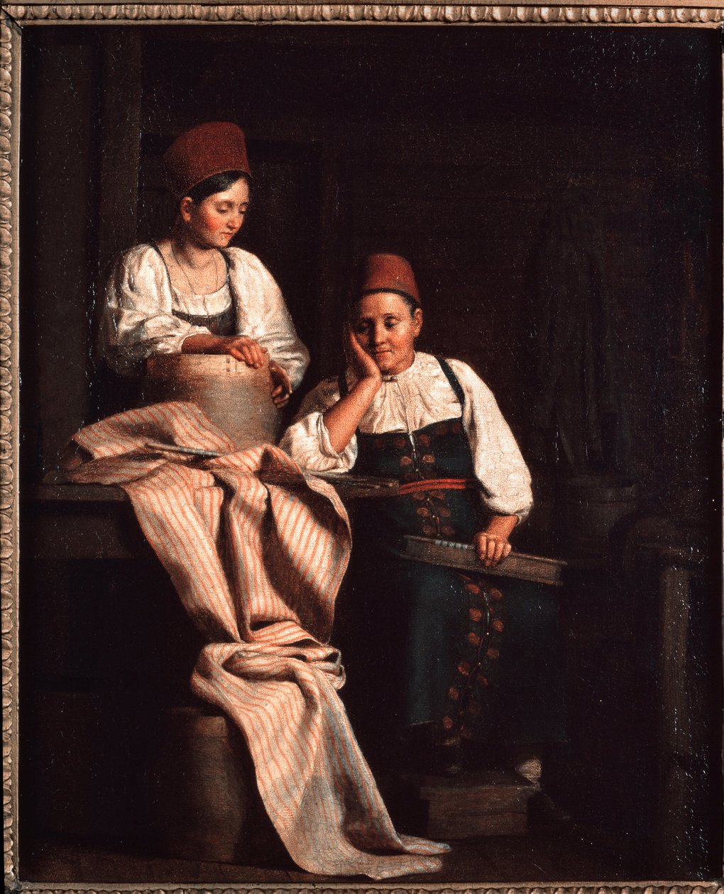 Vævere - Maleri af Alexei Vasilyevich Tyranov (1808-1859), olie på lærred, russisk kunst 1800-tallet - Statens Tretyakov Gallery, Moskva af Alexei Vasilievich Tyranov