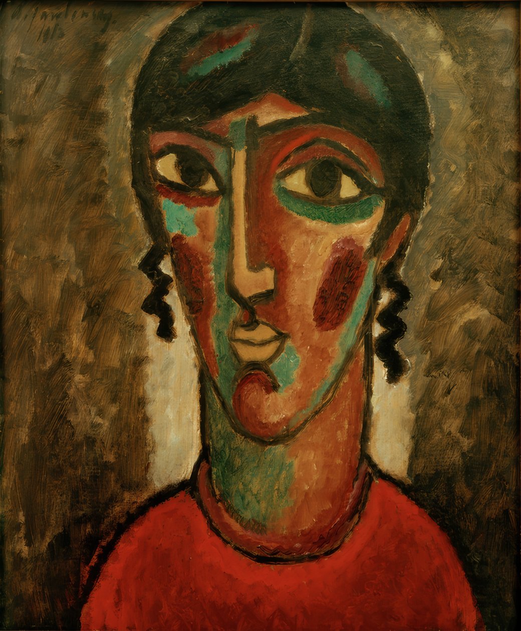 Spansk kvinde (leder af en kvinde mod grå baggrund) af Alexej von Jawlensky