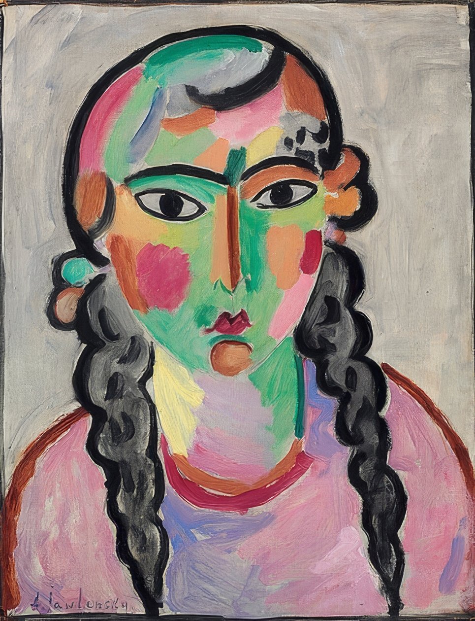 Den blege pige med grå fletninger. Omkring 1916 af Alexej von Jawlensky