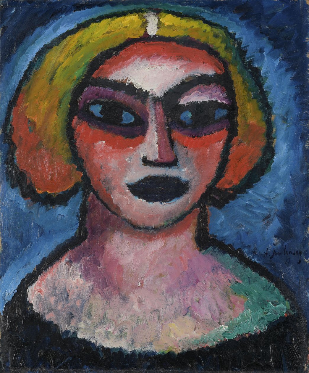 Kvindehoved. Verso: brystbillede af en mand (omkring 1910-1912) af Alexej von Jawlensky