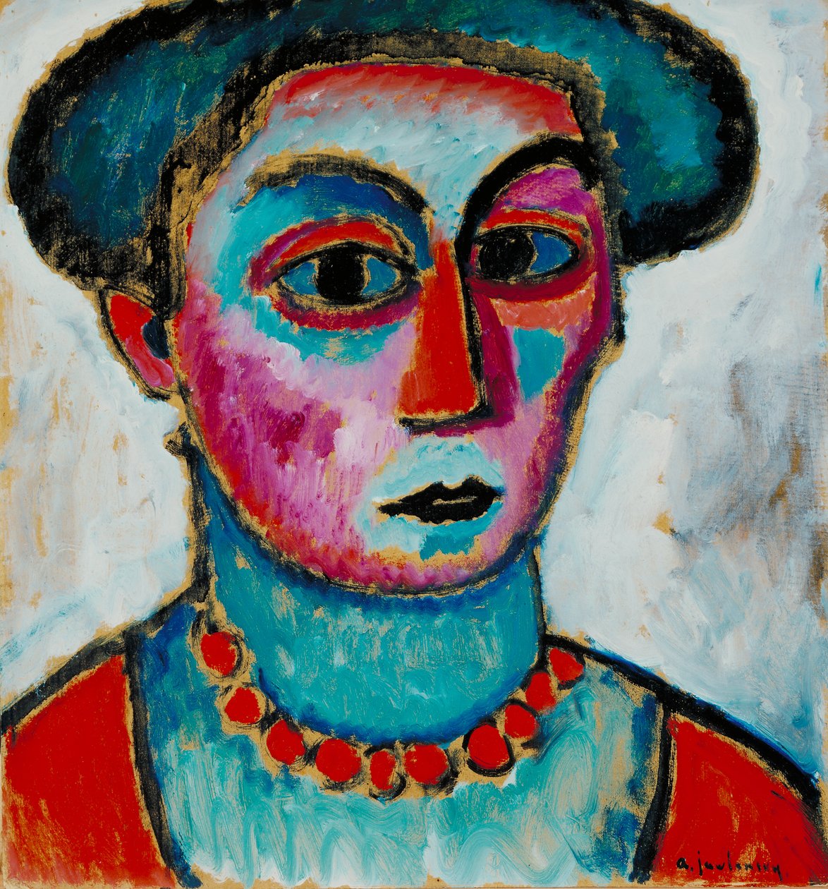 Head of a Woman, ca. 1912 (olie på kompositionstavle) af Alexej von Jawlensky
