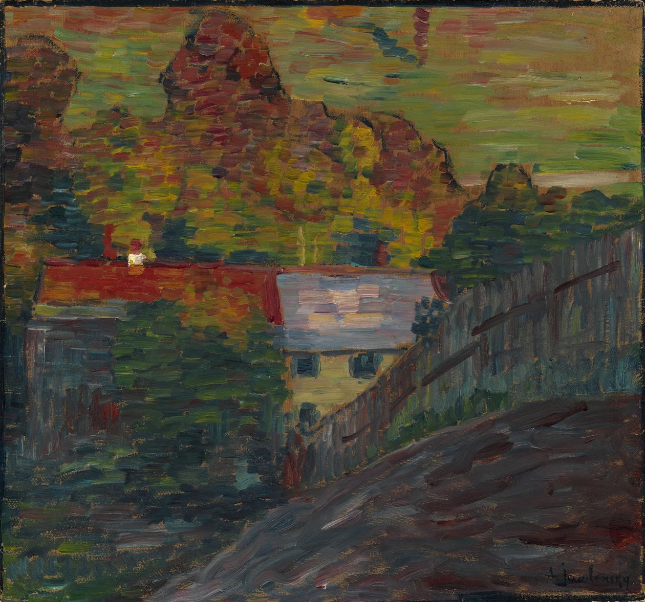 Landskab med rødt tag, Wasserburg, ca. 1906 af Alexej von Jawlensky