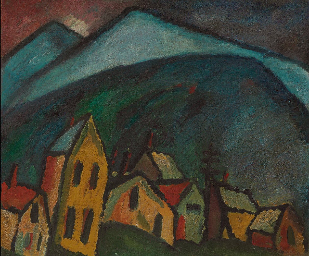 bjerglandskab med huse; Bjerglandskab med huse, 1912 af Alexej von Jawlensky