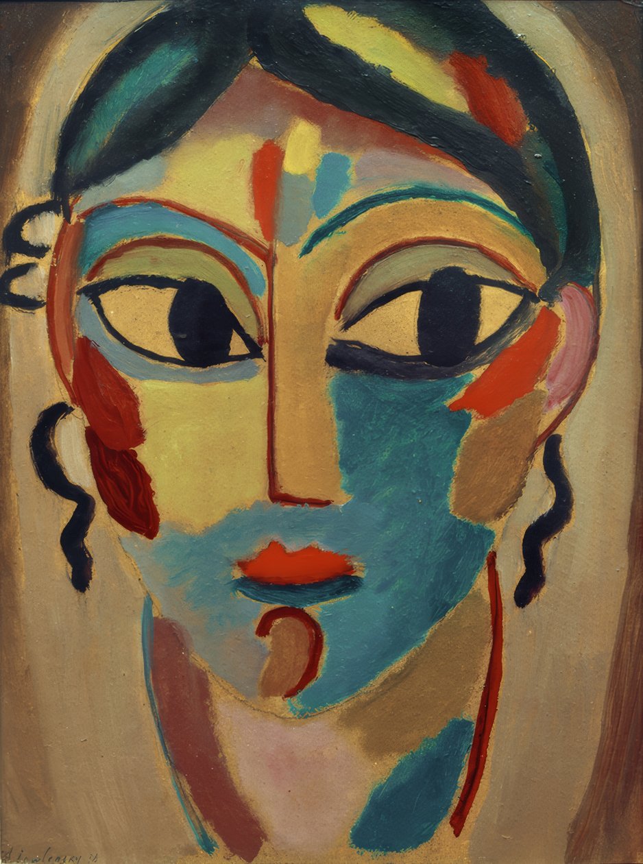 Mystisk hoved: pigehoved (frontal) af Alexej von Jawlensky