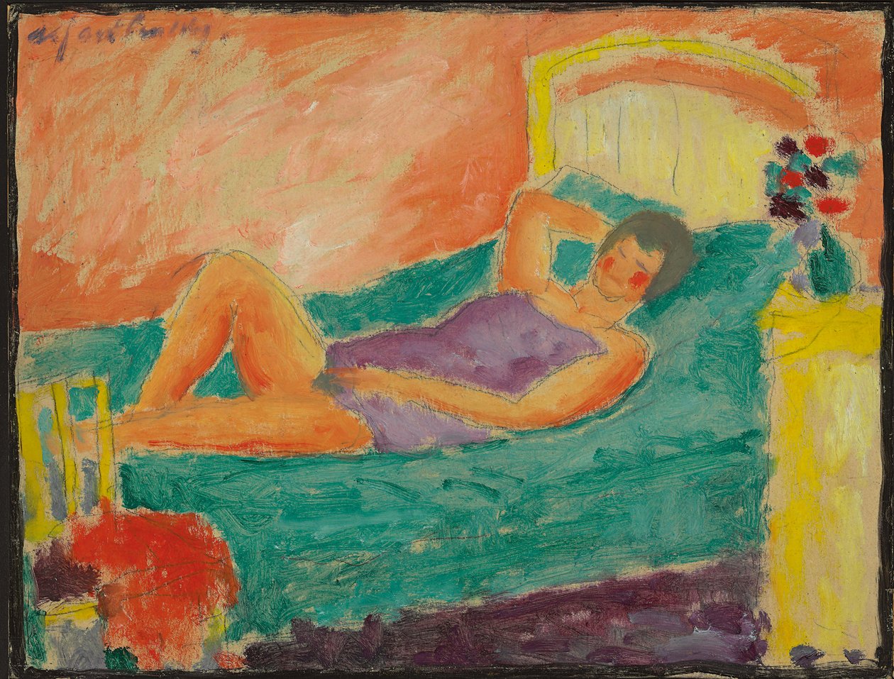 tilbagelænet pige; Liggende pige, ca. 1917 af Alexej von Jawlensky