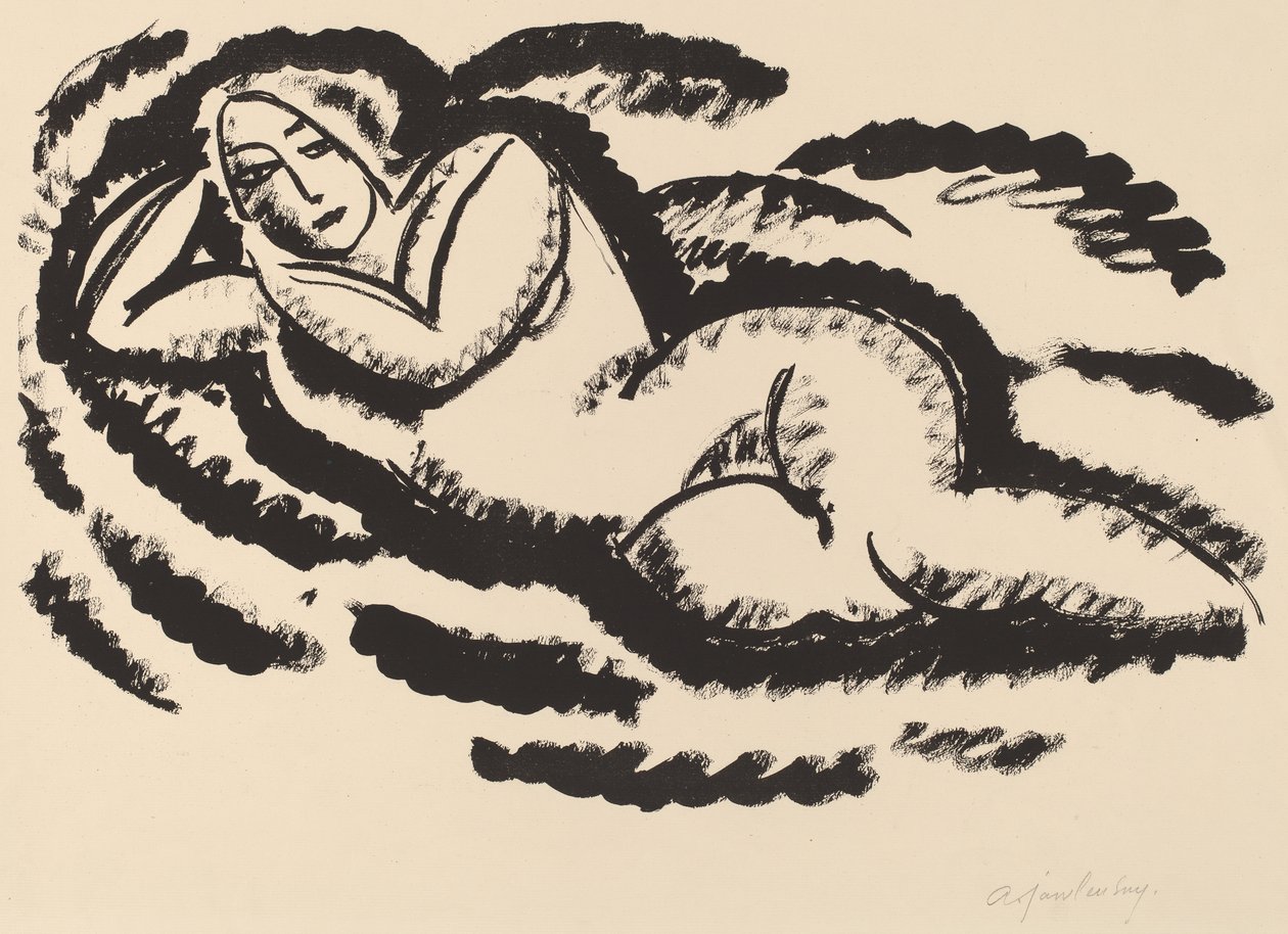 Liggende nøgen, ca. 1912 (litografi i sort på lagt papir) af Alexej von Jawlensky