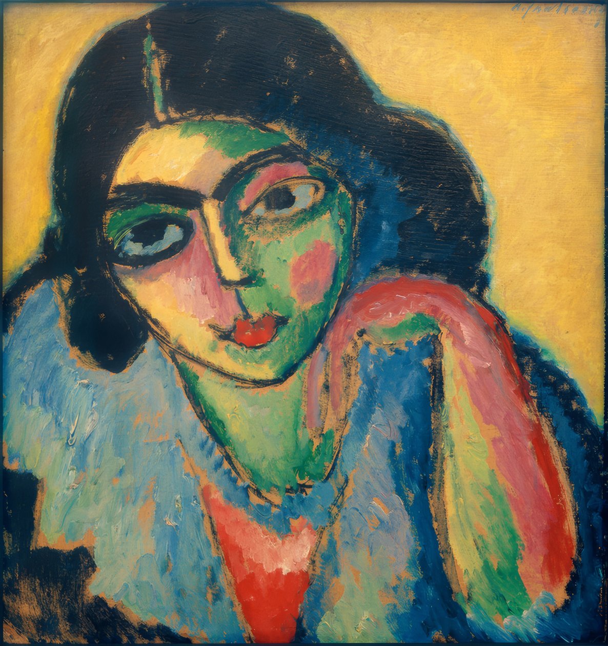 Sort hår på gul baggrund af Alexej von Jawlensky