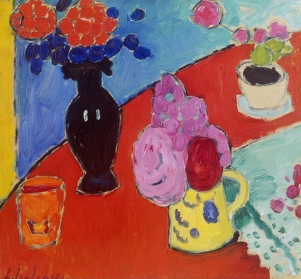Stilleben med en vase og en kande. 1909 af Alexej von Jawlensky
