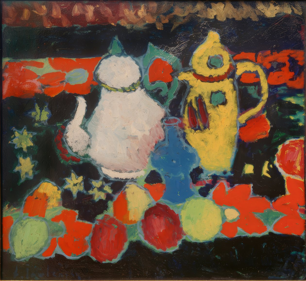 Stilleben med en gul og hvid kande af Alexej von Jawlensky
