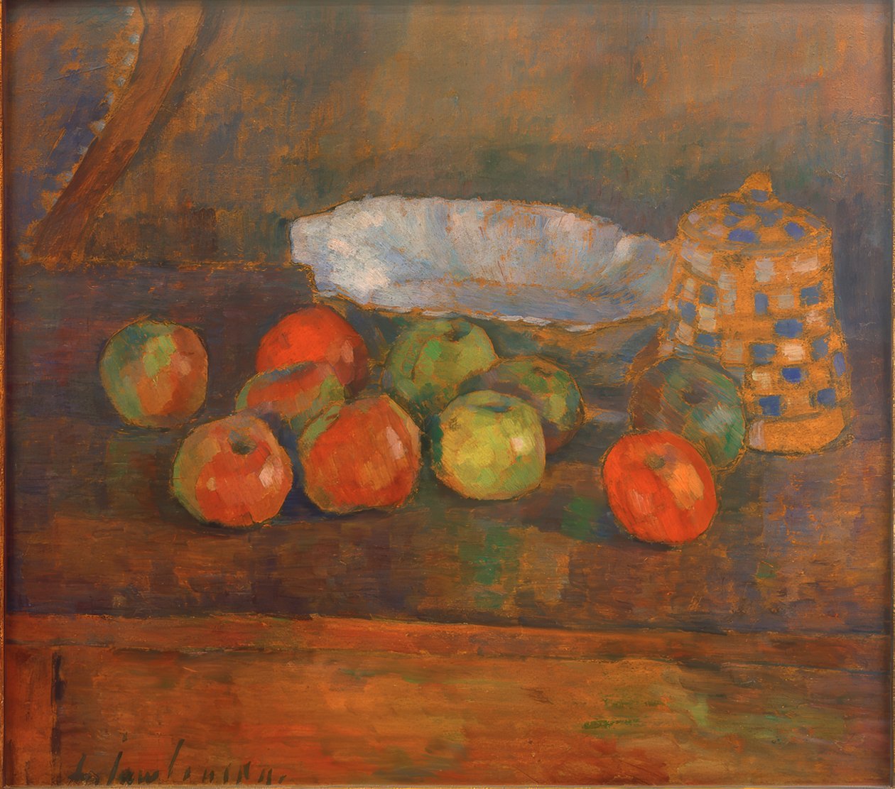 Stilleben med æbler, skål og gryde af Alexej von Jawlensky