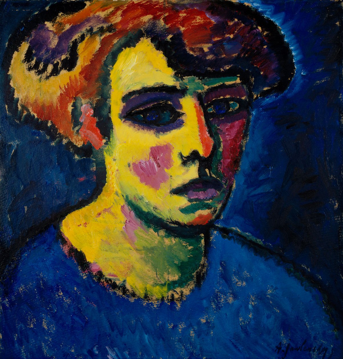 Tete de femme (Hoved of a Woman) - Maleri af Alexei von Javlensky (1864-1941) olie på pap (52,2x50,2 cm) af Alexej von Jawlensky
