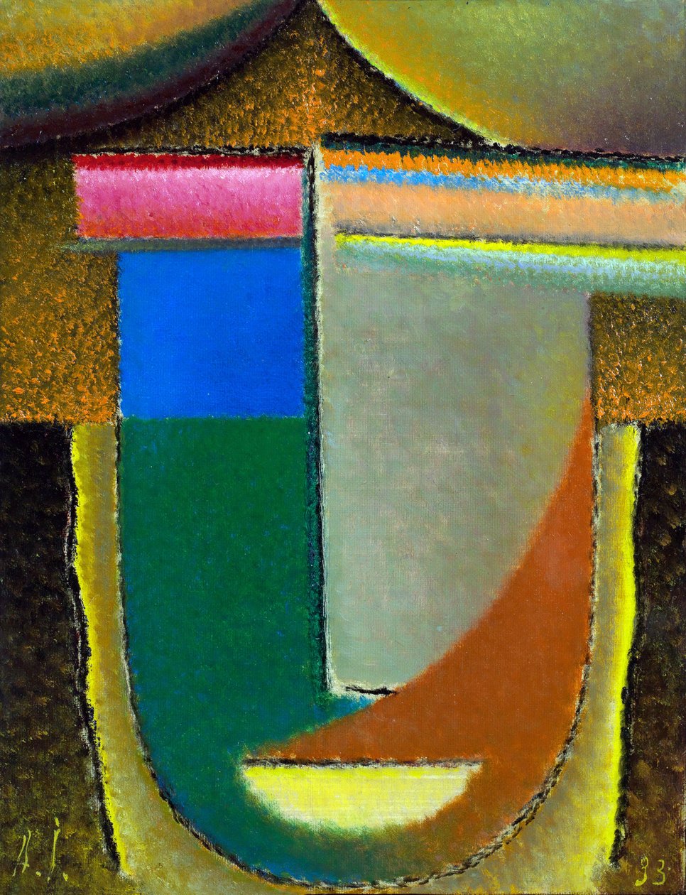 Abstrakt ansigt (Afrika). (Abstrakt Hoved. Afrika). Maleri af Alexei von Javlensky (Alexi von Jawlensky, Alexej von Javlenski) (1864-1941), olie på pap af Alexej von Jawlensky
