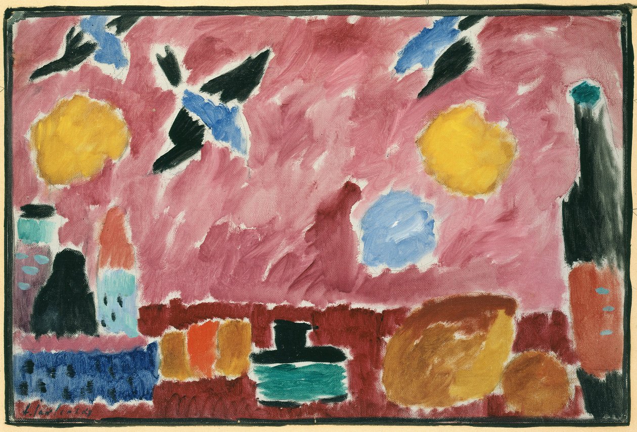 Med rødt svalemønstret tapet, 1915 af Alexej von Jawlensky