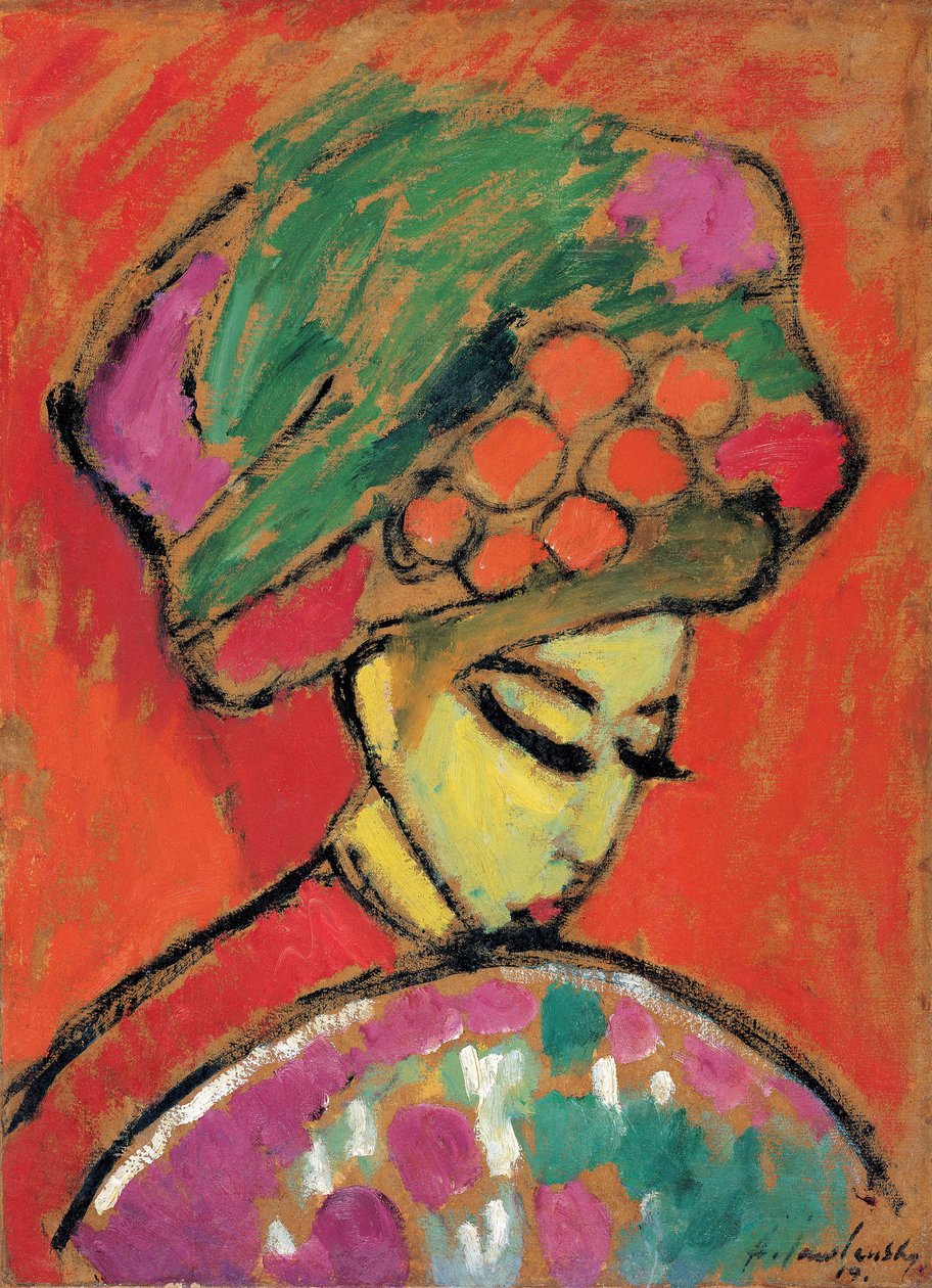 Ung pige med en blomstret hat, 1910 af Alexej von Jawlensky