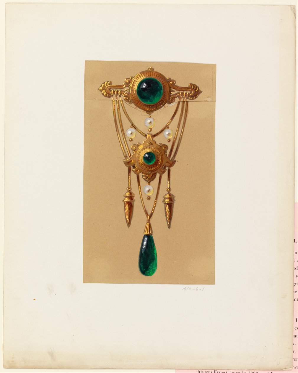 Design til en guld- og Cabochon -perlebroche af Alexis Falize