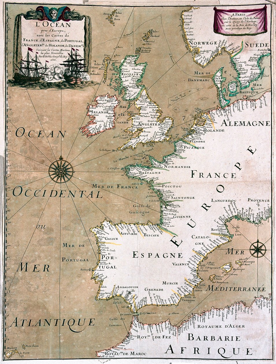 Havet med Frankrigs, Spaniens, Portugals, Englands, Hollands og Danmarks kyst - af A af Alexis Hubert Jaillot
