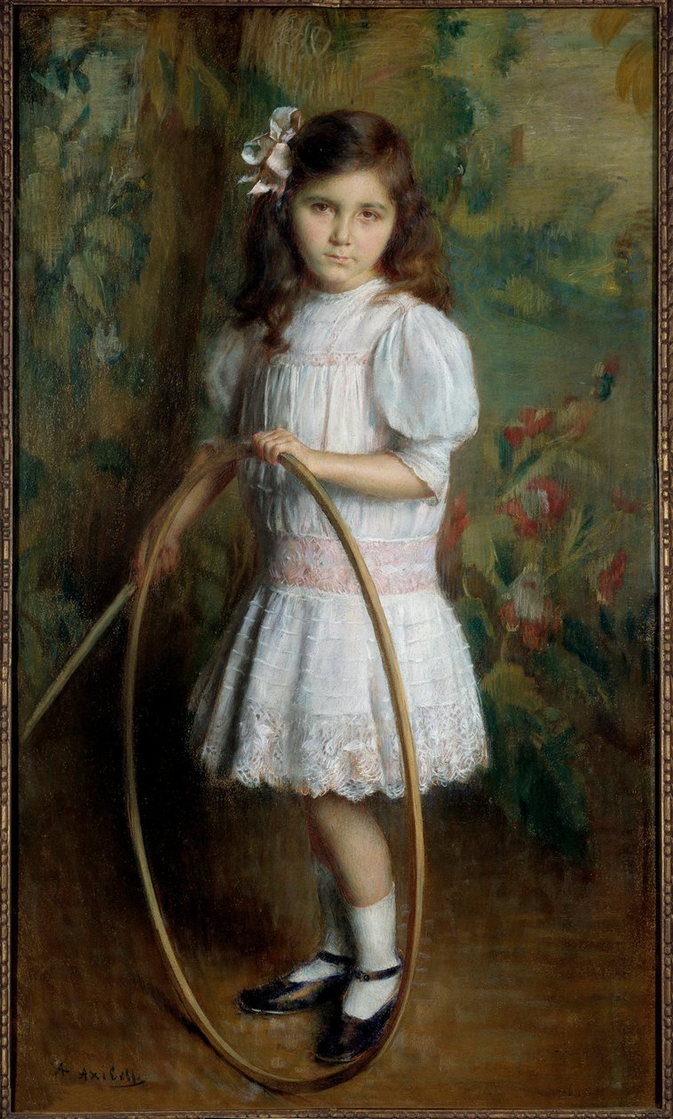 Datter af kunstneren i bøjlen Maleri af Alexis Axilette (1860-1931) 1909 Angers, musee des Beaux Arts - Kunstnerens datter med en bøjle. Maleri af Alexis Axilette (1860-1931) af Alexis Axilette