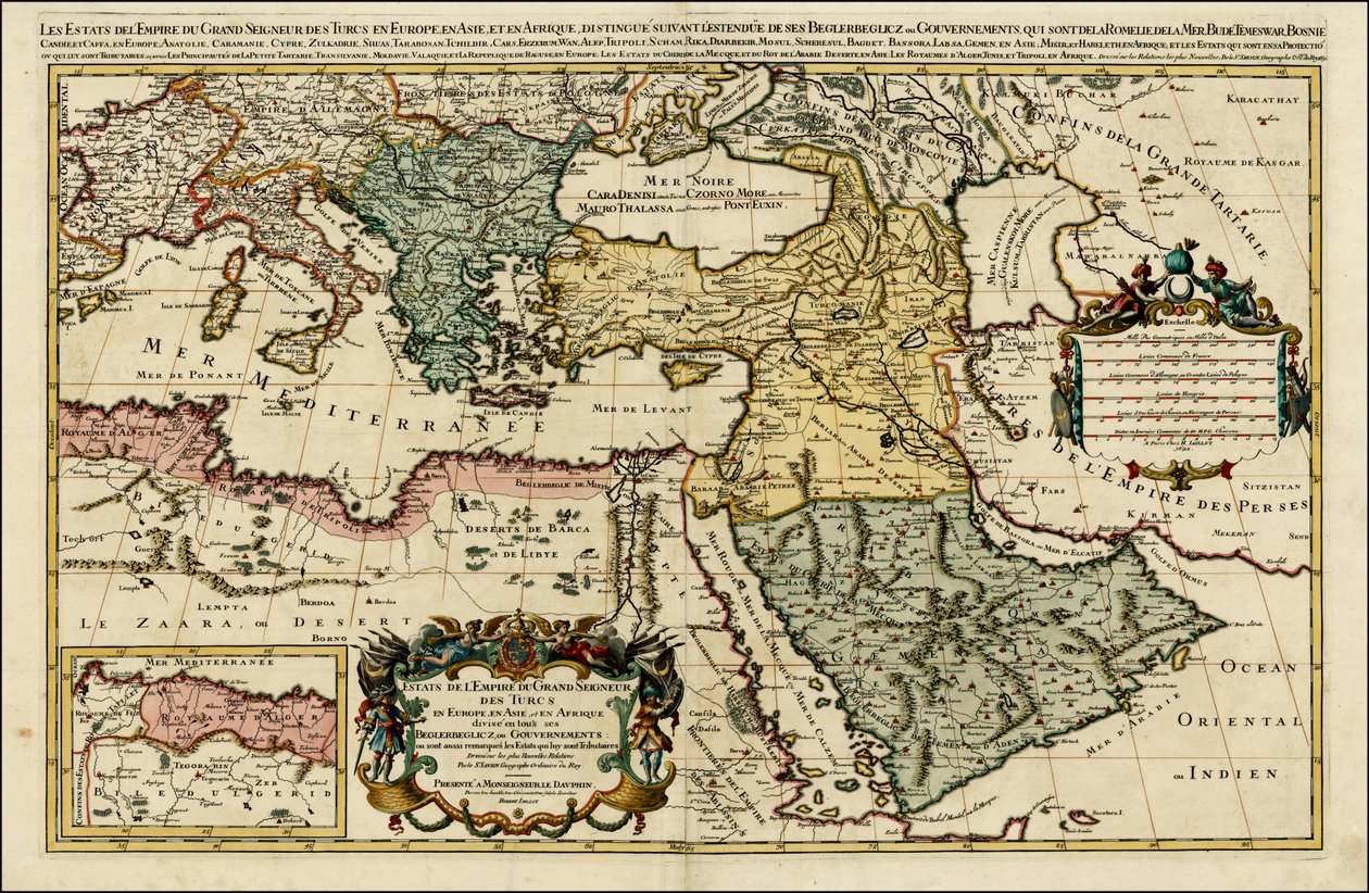 Kort fra 1692 over det tyrkiske rige i Europa, Asien og Afrika af Hubert Jaillot af Alexis Hubert Jaillot