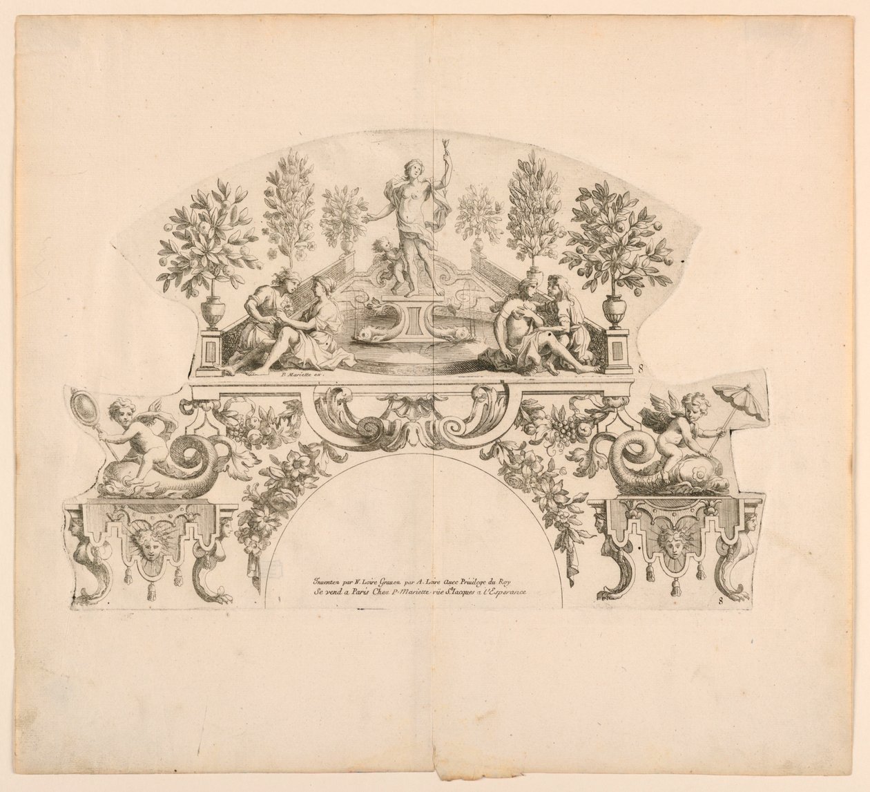 Vifteblade, ottende og niende plade af sættet, "Divers Desseins de grands Fans, Encrans, et autres Ornamens, invented et engraved by Nicolas Loire" af Alexis Loir