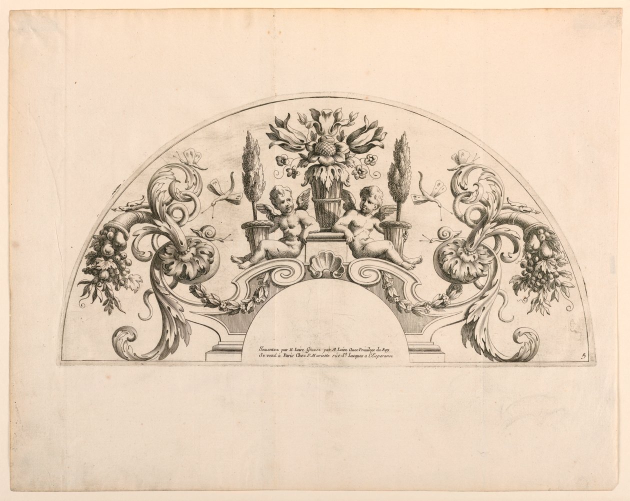 Vifteblade, femte og sjette plade i sættet, "Divers Desseins de grands Eventtails, Encrans, et autres Ornamens, invented et engraved by Nicolas Loire" af Alexis Loir