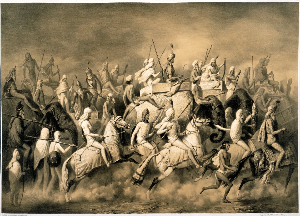 Maharaja Sher Singh fra Punjab og hans følge er på jagt, illustration fra 