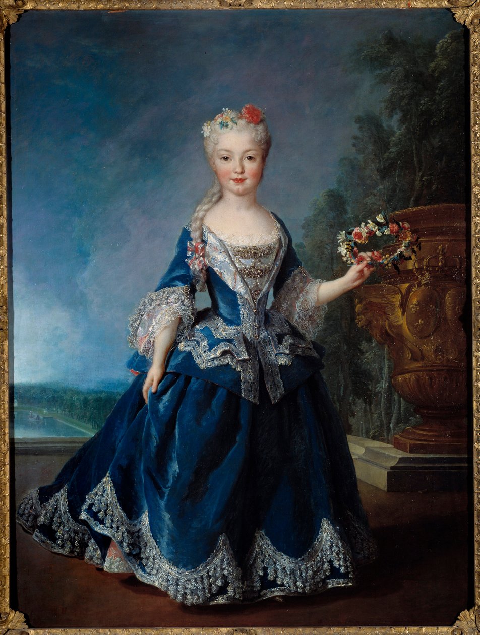Portræt i foden af Marie Anne Victoire, Infante of Spain (1718-1781) foran vandet af schweizerne i Versailles Maleri af Alexis Simon Belle (1674-1734) 1725 Søn. 0,99x1,04 m af Alexis Simon Belle