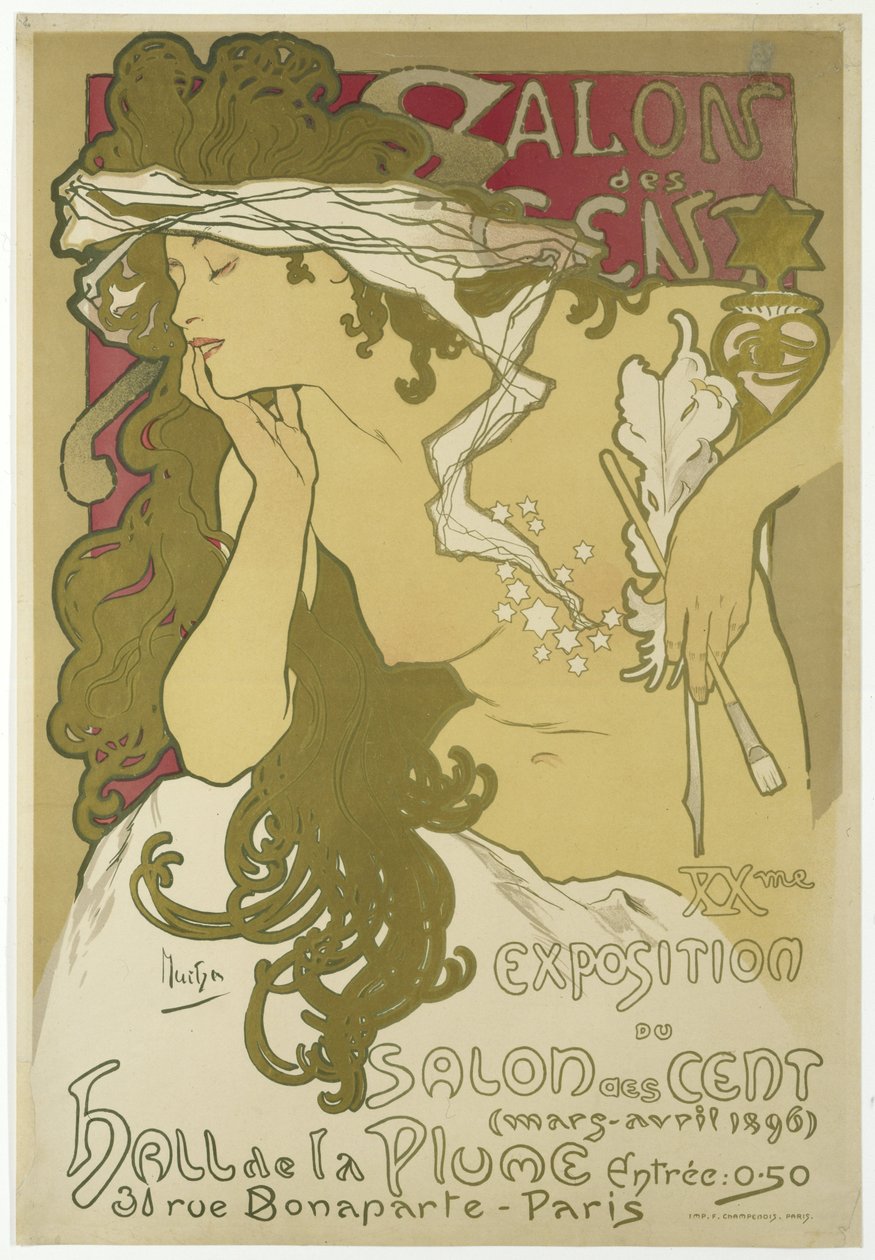 Salon des Cent, XX. udstilling af Salon des Cent (marts-april 1896) Hall de la Plume, 31 rue Bonaparte, Paris. af Alfons Maria Mucha