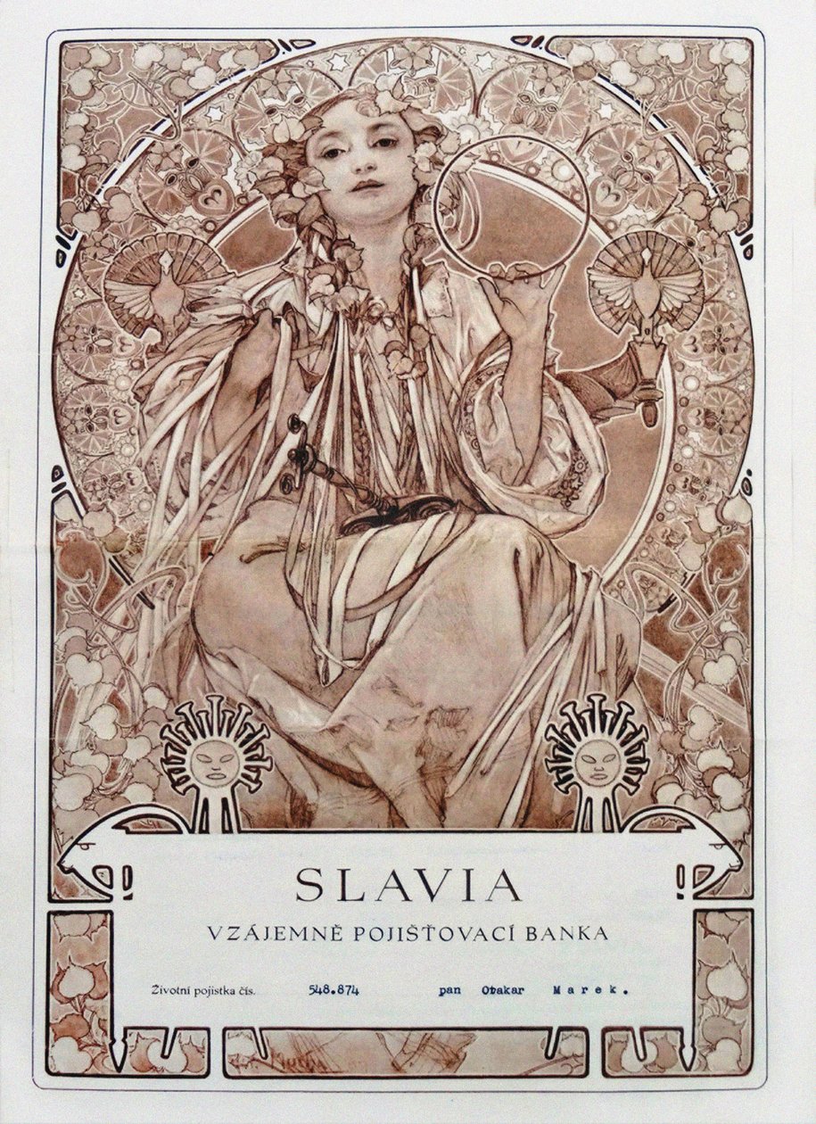 Forsikringspolice for Slavia Insurance Company, 1942. af Alfons Marie Mucha