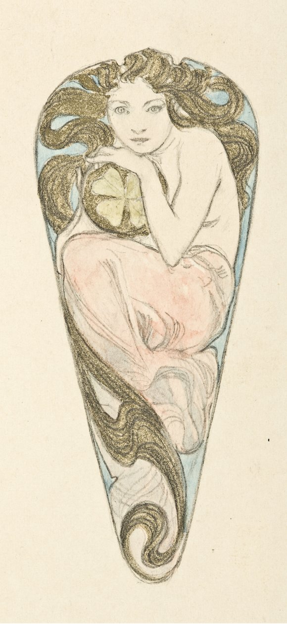 Miniatureprojekt til vedhæng til en stor overdelspænd, ca. 1900. af Alfons Marie Mucha