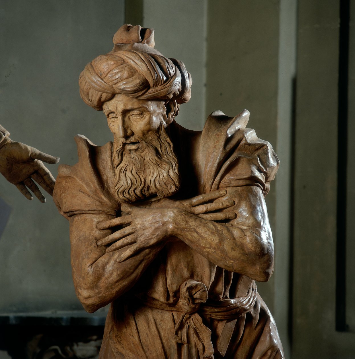 Nikodemus, detalje af Kristi klagesang, i den salige Aldrovandis kapel (terracotta) af Alfonso Lombardi