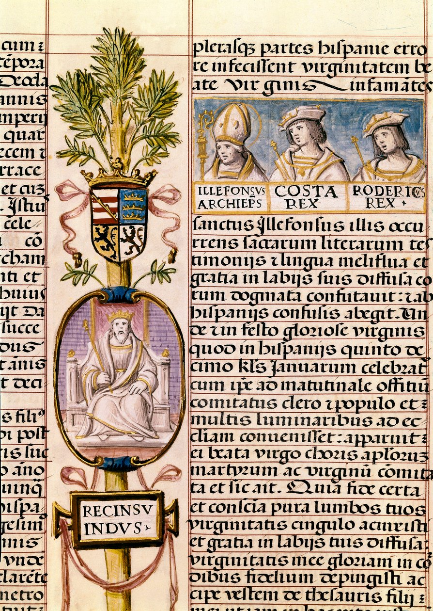 Portræt af Flavius ​​​​Recceswinth, kongen af ​​vestgoterne i Spanien fra 653 til hans død i 672, miniature i "Slægtsbogen over Spaniens konger" af Alfonso de Cartagena