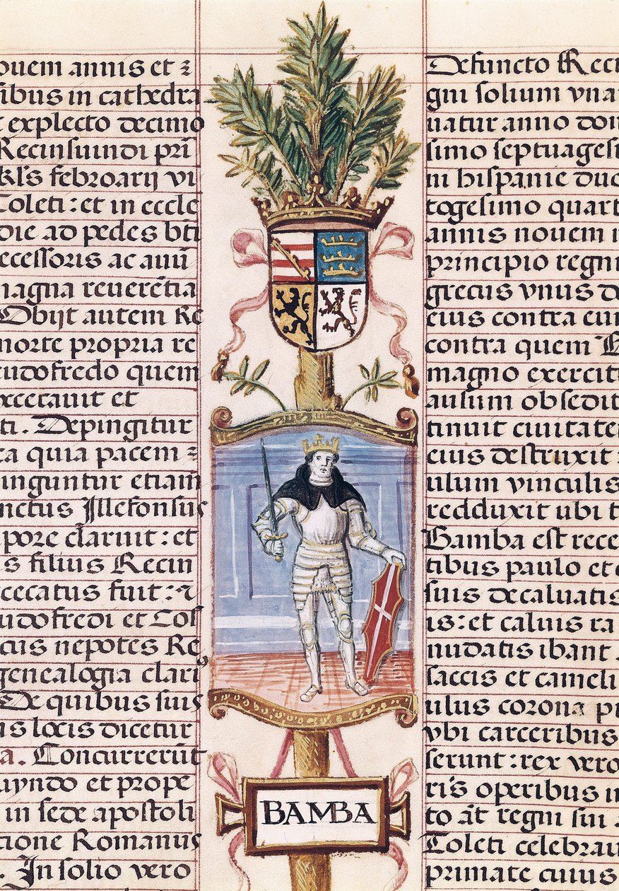 Portræt af den vestgotiske kong Wamba (d. 688, konge af Spanien fra 672-680/681, fra "Slægtsbog over kongerne af Spanien" af Alonso de Cartagena af Alfonso de Cartagena