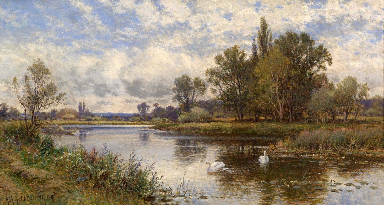Flodscene med svaner af Alfred Augustus Glendening