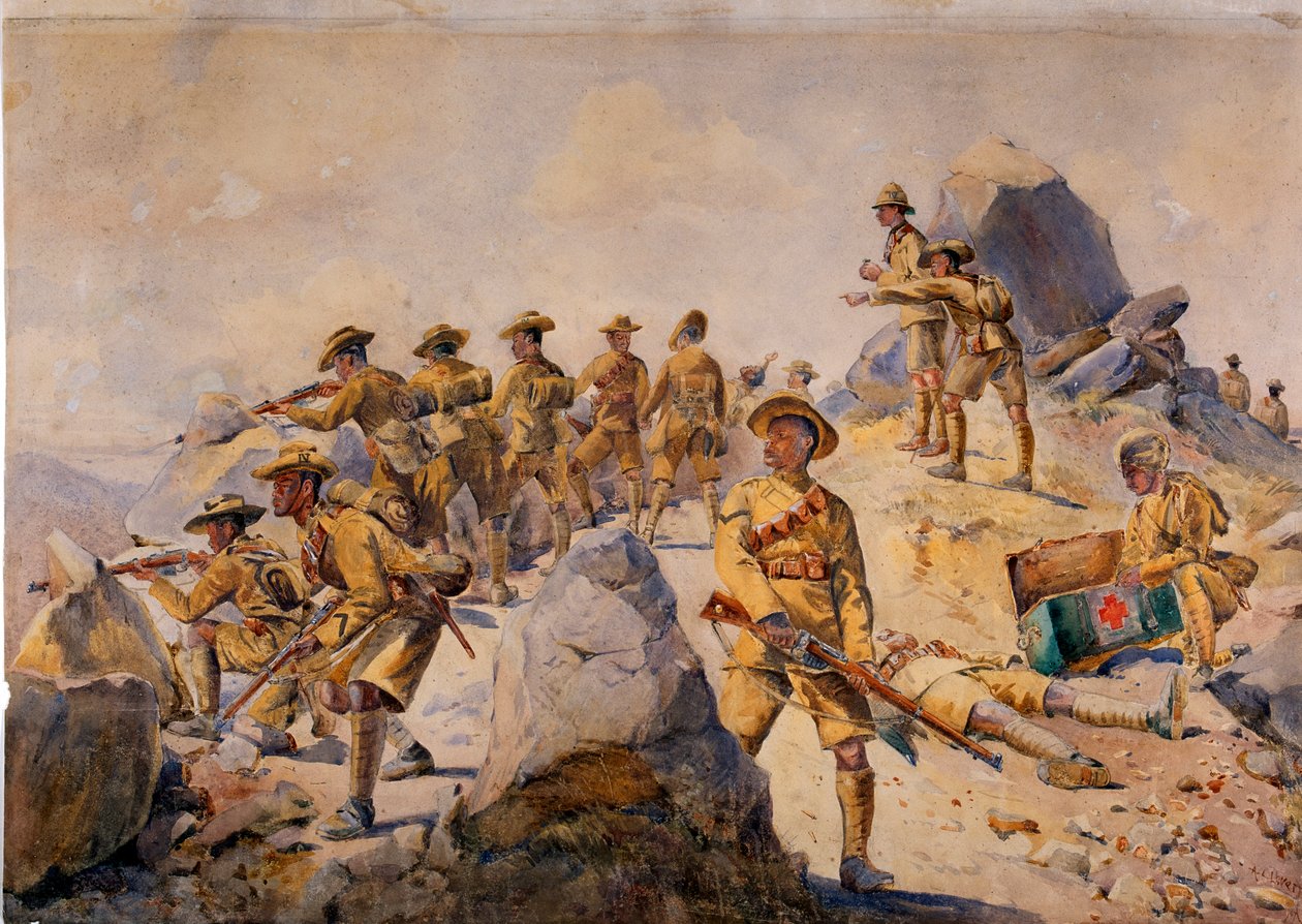 Soldater fra 4. Gurkha Rifles, illustration til "Armies of India" af major G.F. MacMunn, udgivet i 1911, 1908 af Alfred Crowdy Lovett