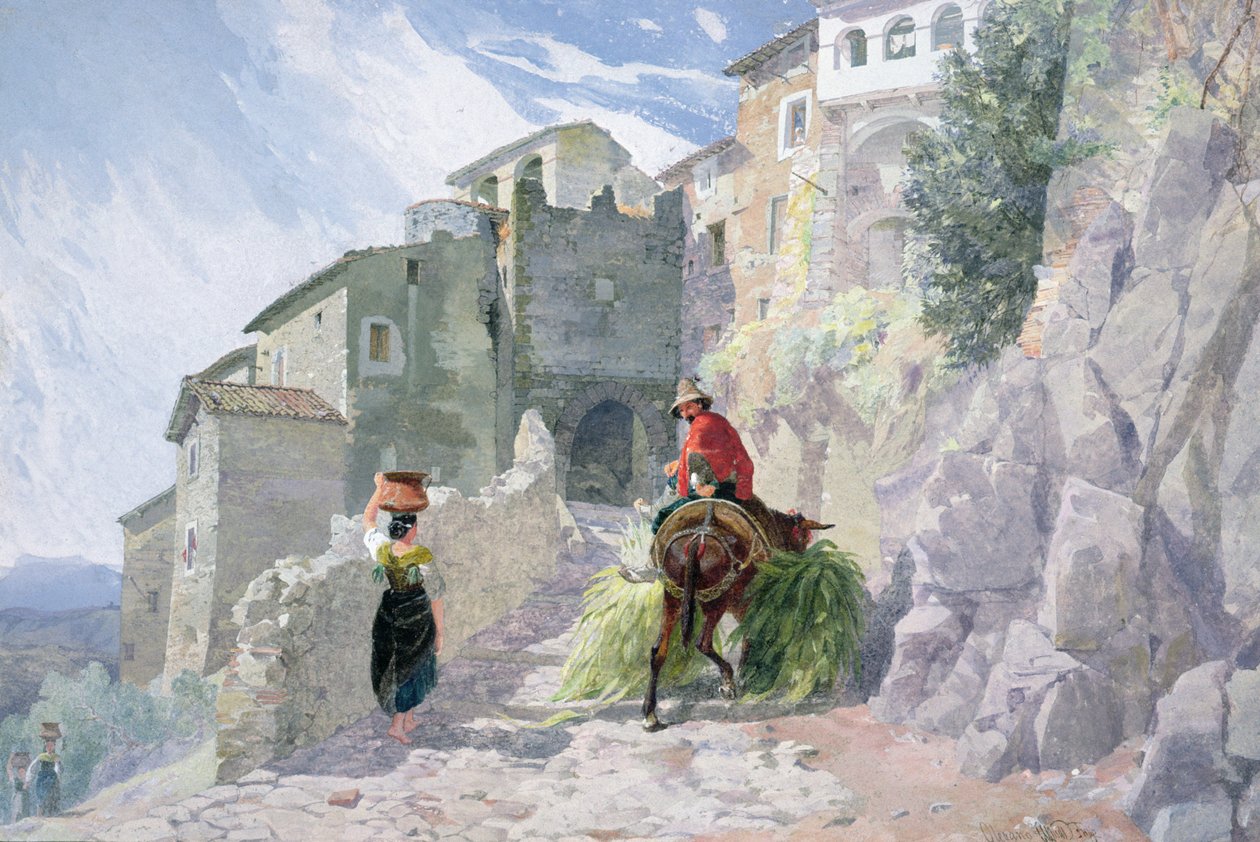 San Rocco-klosteret, Olevano, 19. århundrede (akvarel) af Alfred Downing Fripp