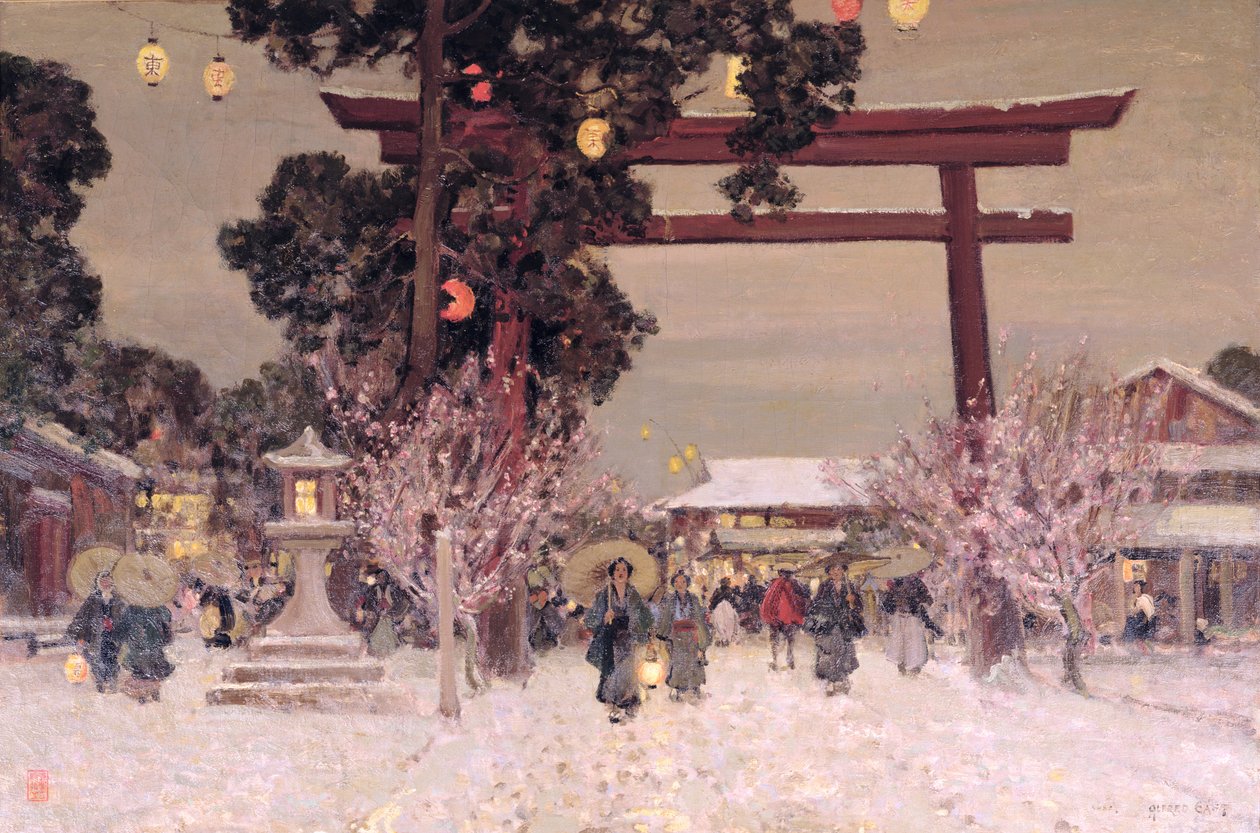 Udsigt over en Shinto-helligdom, ca. 1889 af Alfred East