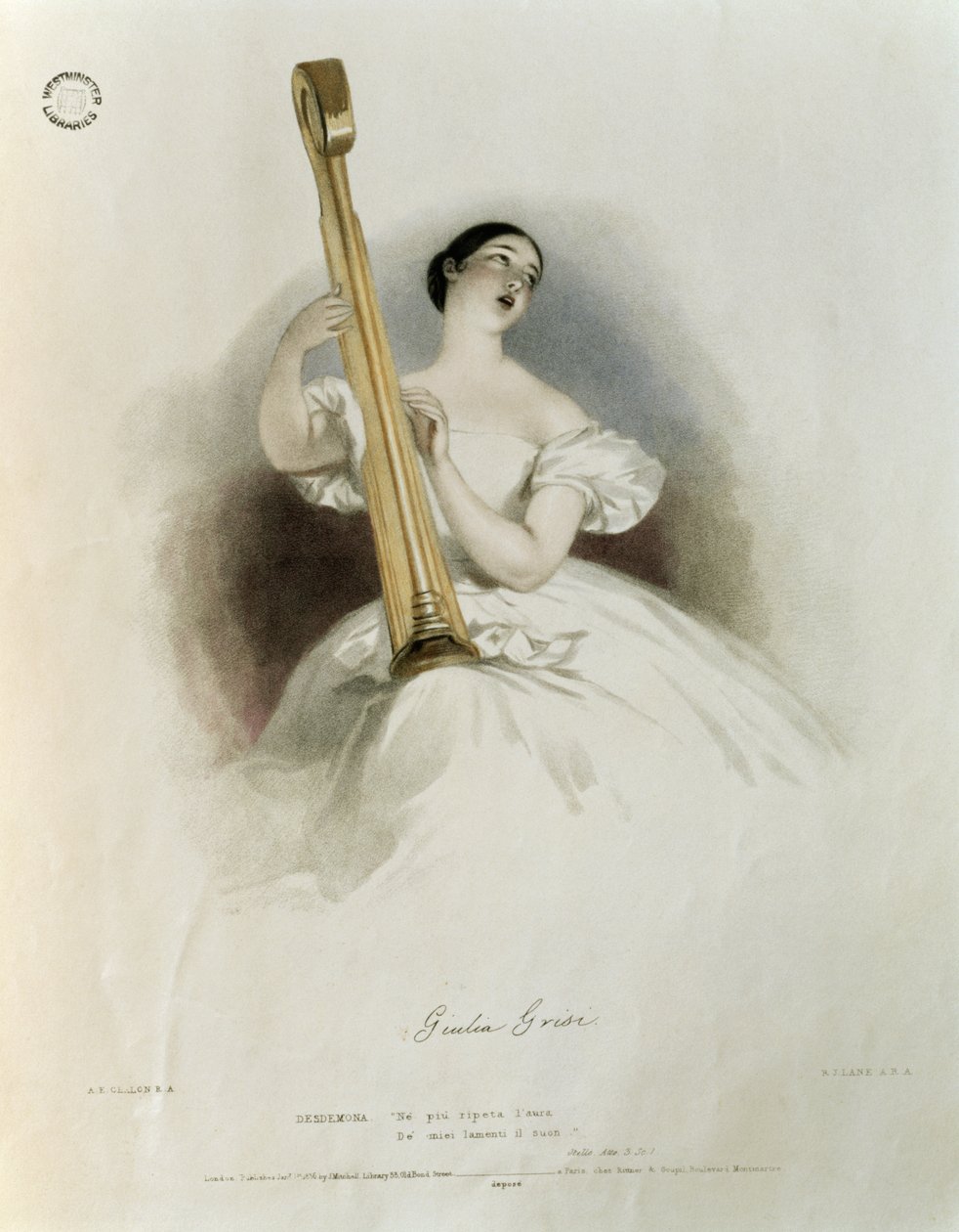 Giulia Grisi (1811-69) som Desdemona i "Otello", fra "Recollections of te Italian Opera", graveret af Richard James Lane (1800-72) 1836 af Alfred Edward Chalon