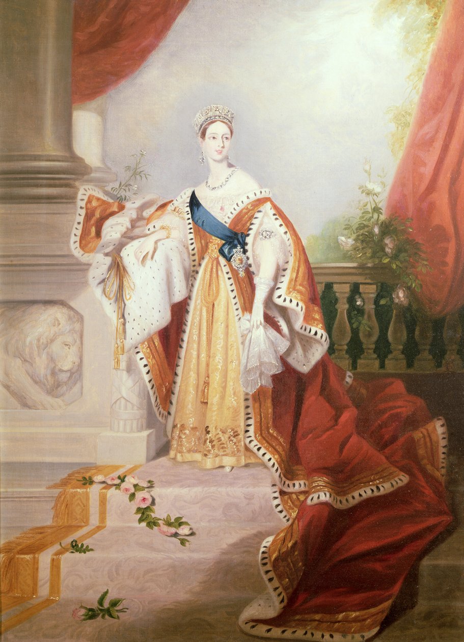Portræt af dronning Victoria i kroningsklæder af Alfred Edward Chalon