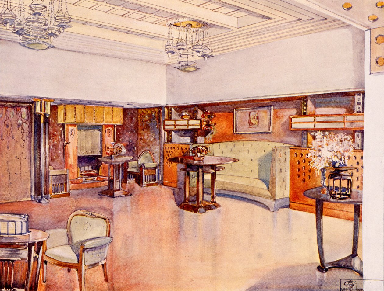 Stue, 1905 (wc på papir) af Alfred Grenander